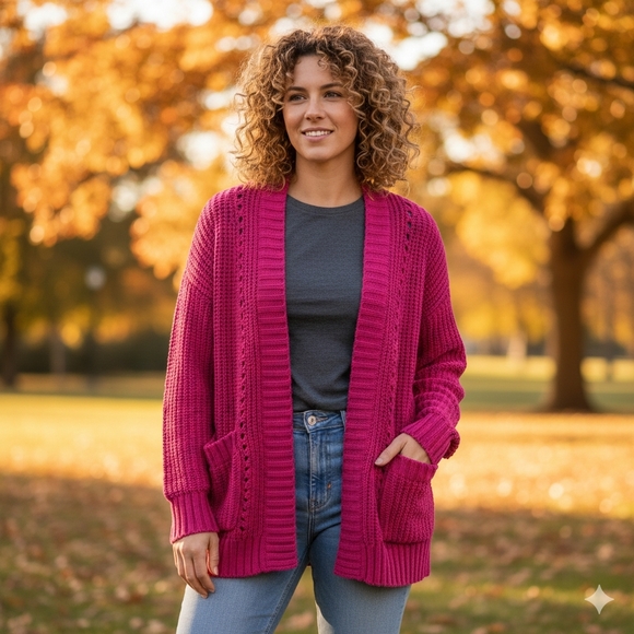 American Eagle Outfitters Sweaters - American Eagle Outfitters Women's Feminine Fuschia Chenille Cardigan Size XS-L
